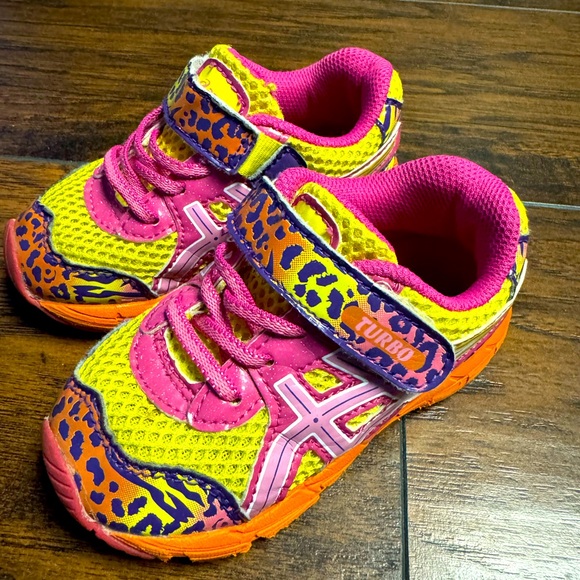 ASICS Gel Turbo Running Shoes Girls Toddler 7c Pink/Yellow/Orange - Picture 1 of 7